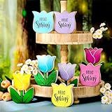 GlikCeil 8 Peças Retrô Tulipas De Primavera Placas De Madeira Prateleira De Flores Tulipa Para Casa De Fazenda Rústica Bandeja Floral Em Camadas Decoração Colorida Vintage Mesa Centro De Mesa Para