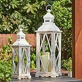 Glitzhome Lanternas De Metal De Madeira Branca Para Fazenda Conjunto De 2 Lanternas Decorativas Para Velas