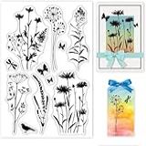 GLOBLELAND Carimbo Transparente De Silicone Com Silhueta De Plantas- Flores- Folhas- Selos De Silicone Transparente- Margarida- Lavanda E Flores Silvestres- Carimbo Transparente Para Scrapbook