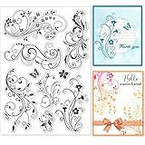 GLOBLELAND Selos Transparentes De Renda De Videira De Flor- Selos Decorativos De Borboleta- Selos De Silicone Para Fazer Cartões- álbum De Recortes- Decoração De álbum De Fotos- 21 X 14-8 Cm
