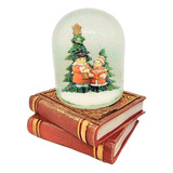 Globo De Neve Natalino Vidro Com Livros Resina Decor 14cm