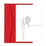 Gluuck Cartão Fine Line Com Envelope- A6 14-8x10-5 Cm- Papel Photo Matte 240g-m-- Vermelho E Branco -Flores-