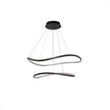 Gmh Luminária Lustre Pendente Teto Led Moderno 2 Anéis Ondulados Ondas Saturno Sala Quarto Mesa Jantar Pé Direito Alto Duplo Hall Recepção 4 Metros Cabo Regulável Cor Preto 85w Bivolt 110v 220v