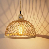 Gmh Luminária Lustre Pendente Teto Rústico Fibra Natural Bambu Madeira 30cm Restaurante Pub Praia Sitio Centro Mesa Sala Quarto Delicado Moderno Artesanal Natural Com Fiação Marrom Bivolt 110v 220v