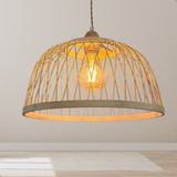 Gmh Luminária Lustre Pendente Teto Rústico Fibra Natural Bambu Madeira 40cm Restaurante Pub Praia Sitio Centro Mesa Sala Quarto Delicado Moderno Artesanal Natural Com Fiação Marrom Bivolt 110v 220v