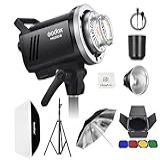 GODOX Kit De Iluminação Para Fotografia Com Flash De Estúdio Ms300V- Kit De Iluminação Com Flash Estroboscópico Bowens Mount De 2-4 G E 300 W Com Suporte De Luz- Softbox- Refletor De Guarda-Chuva- I