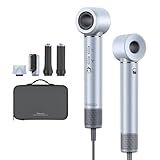 GOKOCO Secador De Cabelo 5 Em 1 Conjunto- 1400W Alta Velocidade 110000 Rpm- Kit Modelador Liso E Cacheado Com Bocal Magnético Compatível Com 110v E 127v- Prata