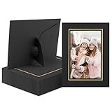 Golden State Art Pacote Com 25 Molduras De Papel 10 X 15 Cm Com Cavalete Porta Retratos De Papel Porta Retratos De Papelão DIY Preto Com Forro Dourado 