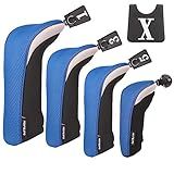 Golf Builder 4Pcs Set Golf Club Driver Fairway Wood Hybrid Head Covers 1 3 5 Ut Capas Com Etiqueta De Número Intercambiável Azul 