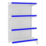 Gôndola Parede Continuação 1 42m 4 Bandejas 40kg Linha Flex Carmel Imports Branco Perfil Azul