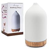 Gooamp Difusor De Cerâmica De 200 Ml Difusor De Aromaterapia Difusor De óleo Essencial Com 7 Luzes Coloridas Desligamento Automático Para Sala De Escritório Em Casa Base De Grão De Madeira