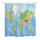 Goodbath Cortina De Chuveiro Com Mapa- Mapa-múndi Tecido Impermeável Conjuntos De Cortina De Chuveiro Com Ganchos- 72 X 72 Polegadas- Azul Verde Branco