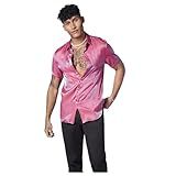 GORGLITTER Camisa Social Masculina De Seda Brilhante Manga Curta Casual Cetim Botão Camisa Festa Formatura Rosa GG