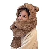 Gorro Feminino Kawaii Com Orelhas De Urso Cachecol 2 Em 1 Lindo Gorro De Lã De Ovelha Quente De Inverno Felpudo Japonês Fofo Café 7 7 1 8