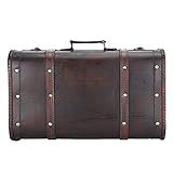 GOTOTOP Mala De Madeira Vintage Com Trava De Fivela Baú De Armazenamento De Tesouro Antigo Com Acabamento Em Couro Porta Malas De Armazenamento Decorativo De Madeira