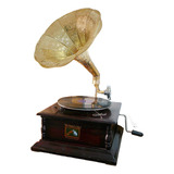 Gramofone Antigo A Corda Discos Agulhas Funcionando