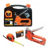 Grampeador Tapeceiro Manual Kit 500 Grampos Trena 2 Metros