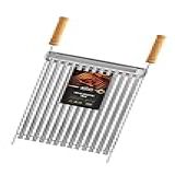 Grelha Argentina Em Aço Inox Para Churrasco Gourmet Com Calha Removível 40x50 Cabo De Madeira