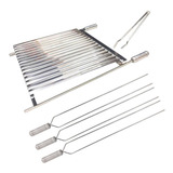 Grelha Argentina Inox Churrasco 70x60 3 Espetos Pegador