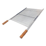 Grelha Moeda Inox Para Churrasco 40x72 Cabo Madeira E Ponta