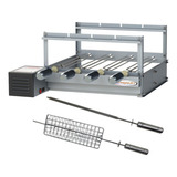 Grill Gira Churrasqueira Inox 4 Espetos 1 Grelha Brinde 