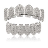 Grillz Dentes Set Hip Hop Prateado Bling Funk Ice Cravejado