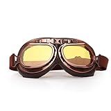 GRUMOTA Óculos De Motocicleta Vintage Couro Retrô Estilo Punk A Vapor à Prova De Poeira óculos De Piloto De Aviador Acessórios De Ciclismo De Motocross Para Adultos Marrom Amarelo