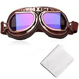 GRUMOTA Óculos De Motocicleta Vintage Para Homens Couro Retrô Estilo Punk A Vapor à Prova De Poeira óculos De Piloto De Aviador Acessórios De Ciclismo De Motocross Para Adultos Marrom Azul