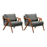 Gtd Nexxus Poltronas Decorativa Mona Cinza escuro Conjunto 2 Amber Luxo Madeira Maciça Linho