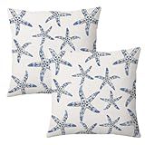 GTEXT Conjunto De Capas De Almofada Náuticas Estrela Do Mar De 5 5 X 45 7 Cm Aquarela Azul Mar Praia Litoral Decoração De Casa Piscina Pátio Para Decoração De Casa