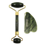 Gua Sha Pedra Jade E Roller Natural Massagem Facial Uniqcare