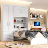 Guarda Roupa 4 Portas 3 Gavetas E Cama Solteiro Flex Branco