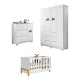 Guarda Roupa 4 Portas Cômoda Sapateira Em Mdf E Berço