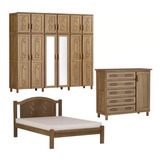 Guarda roupa 6pt Cômoda Sapateira Cama Casal Madeira Maciça