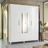 Guarda Roupa Casal 4 Portas 6 Gavetas Com Espelho Caribe Branco