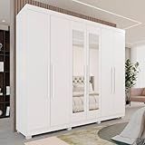 Guarda Roupa Casal 6 Portas 3 Gavetas Com Espelho Com Pés Roma Espresso Móveis Branco