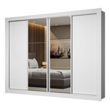 Guarda roupa Casal Madesa Montana 4 Portas Correr C Espelho Cor Branco 1065092e