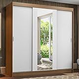 Guarda Roupa Casal Madesa Reno 3 Portas De Correr Com Espelho Rustic Branco