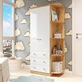 Guarda Roupa Infantil 2 Portas 3 Gavetas E Prateleira Externa 100 MDF Smim Branco Brilho Amêndoa