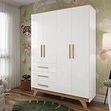 Guarda Roupa Infantil 4 Portas 3 Gavetas 100 Mdf Kakau Retrô Branco Brilho Amêndoa