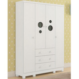 Guarda Roupa Infantil Bolinha 4 Portas 100 Mdf Peroba Bolinha Cor Branco Brilho
