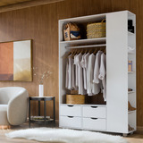 Guarda Roupa Smart De Solteiro Com 4 Gavetas Multiuso Cabideiro E Prateleiras Organizadoras Para Quarto Cor Branco