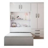 Guarda roupa Solteiro Com Cama Liverpool 4 Portas 3 Gavetas Cor Branco