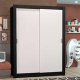 Guarda roupa Solteiro Denver Madesa 2 Portas De Correr Pb Cor Preto branco