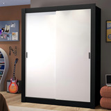 Guarda roupa Solteiro Madesa Dallas 2 Portas Correr 2 Gav Pb Cor Preto branco
