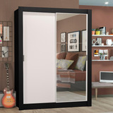 Guarda roupa Solteiro Madesa Denver 2 Portas Com Espelho Cor Preto branco 1094771e