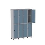 Guarda Volume Roupeiro 8 Portas Aço Grp 504 8 Pandin Móveis Cinza Azul Dali