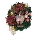 Guirlanda De Natal Decorada Flores Poinsettia Rosê Luxo