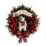 Guirlanda De Natal Luxo Vermelha Com Urso E Luz De Led 62cm