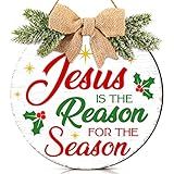 Guirlanda De Natal Placa De Parede Decoração De Porta Da Frente Presépio Jesus é A Razão Para A Estação Placa De Madeira Redonda Decoração Suspensa De Madeira Para Férias De Natal Porta Parede Interior Exterior 30 Cm Baga 